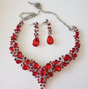 Red gemstone necklace and earrings